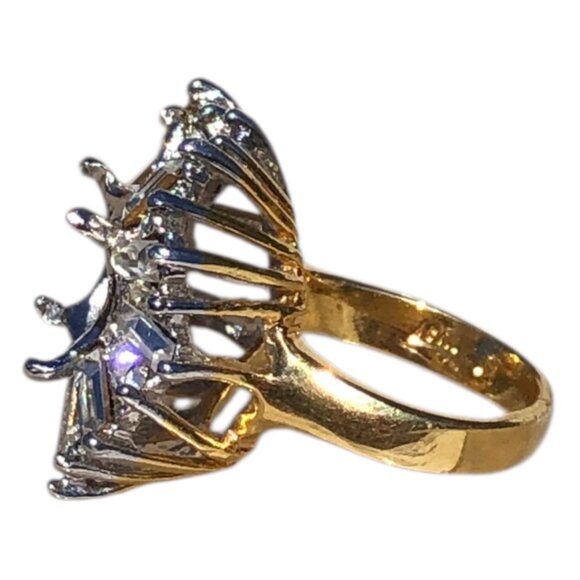 Vintage 18K Gold Plated Two Tone Statement Cluster Ring – CZ Stones, 5g - Size 5 - Picture 1 of 15